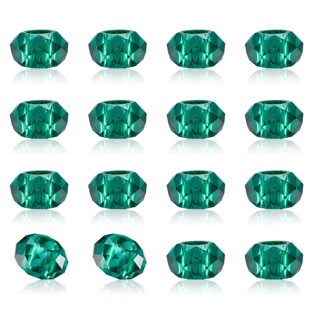 Photo 1 of 100Pcs Teal Glass Faceted European Beads Crystal Rondelle Large Hole Loose Spacer Beads Slide Charms No Metal Core 14x8mm for DIY Bracelet Necklace Jewelry Making Hole:5mm