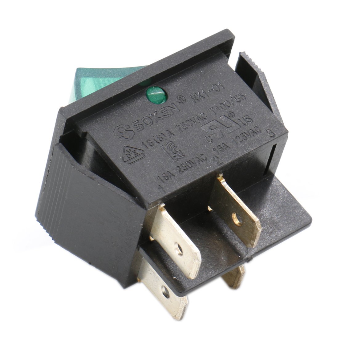 Heschen Rocker Switch ON-OFF DPST 4 Terminals Green light 16A 250VAC 2Pack, 2 Piece - Image 3