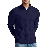 Askdeer Men's Quarter Zip Sweater Waffle Knit Sweater Mock Neck Polo Sweater Casual Pullover Sweater with Ribbing Edge