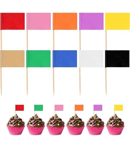 100 Drapeaux Cure-dents Miniatures - Couleur Unie Orange, Pour Cupcakes, Fromages, Fruits, Buffets