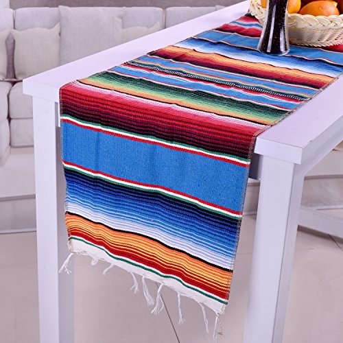 SevenFish Mexican Serape Table Runners for Mexican Party Table Decorations, 14 by 84 inch, Falsa Stripe Pattern