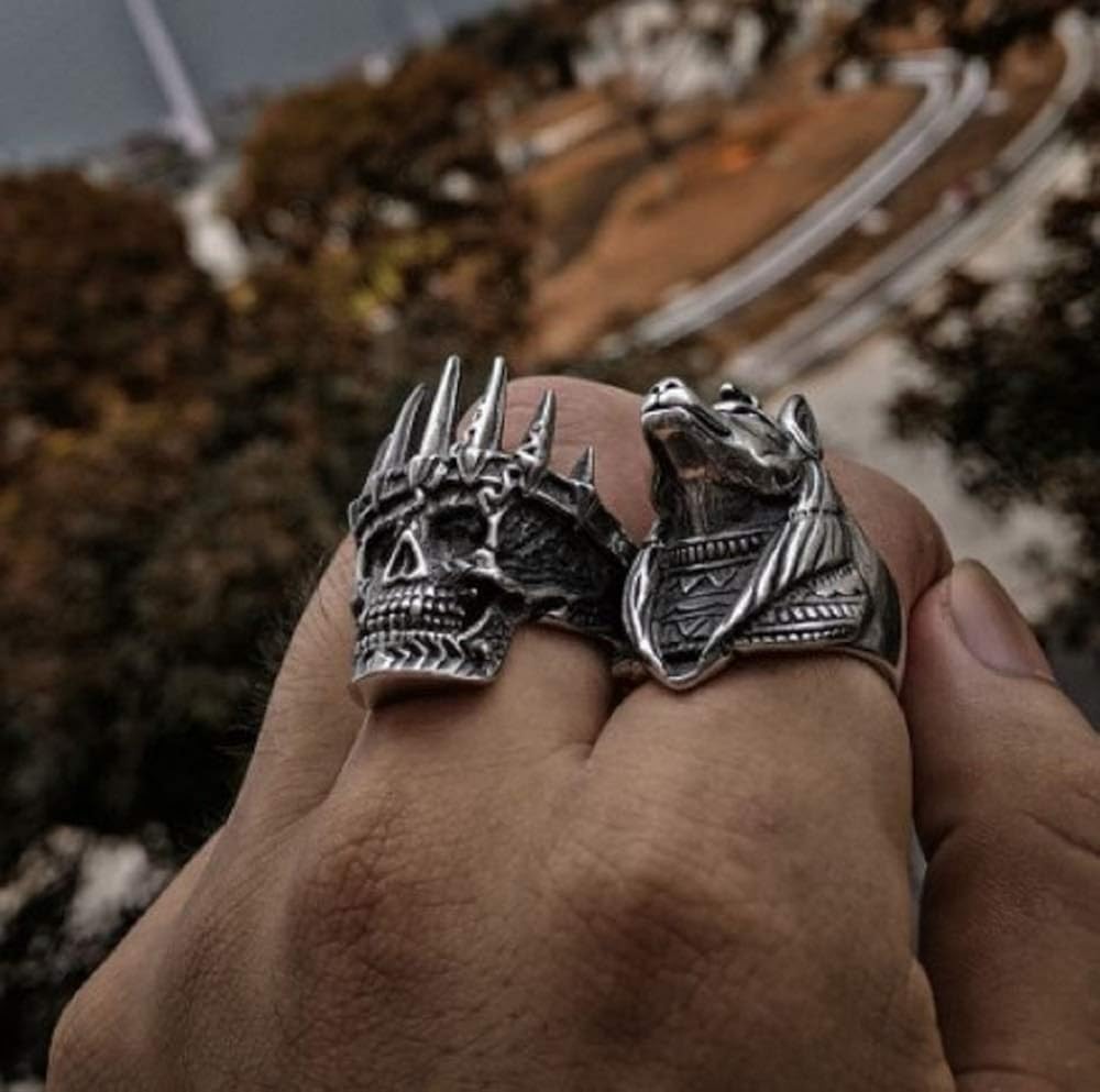 Amazon ドクロキング リング 指輪 悪魔 地獄 モンスター デビル 神話 王冠 キング 額十字架悪魔 エジプト 角 インパクト スカル ボーンハンド ドクロ スカルリング シルバーアクセサリー メンズ シルバー 指輪 メンズアクセサリー リング 通販