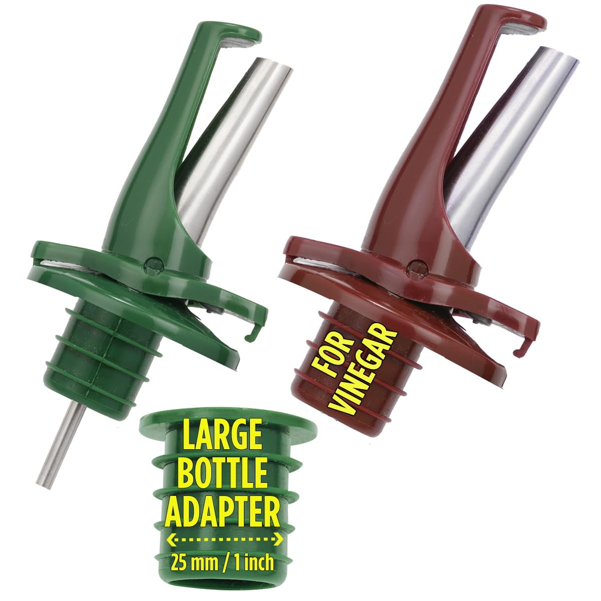 Poura Oil and Vinegar Dispenser Drizzlers – Keeps Oil & Vinegar Fresh with Airtight BPA-Free Natural Rubber ClickSeal Pourer Spout Caps – Use Your Own Bottle Set – Dishwasher Safe