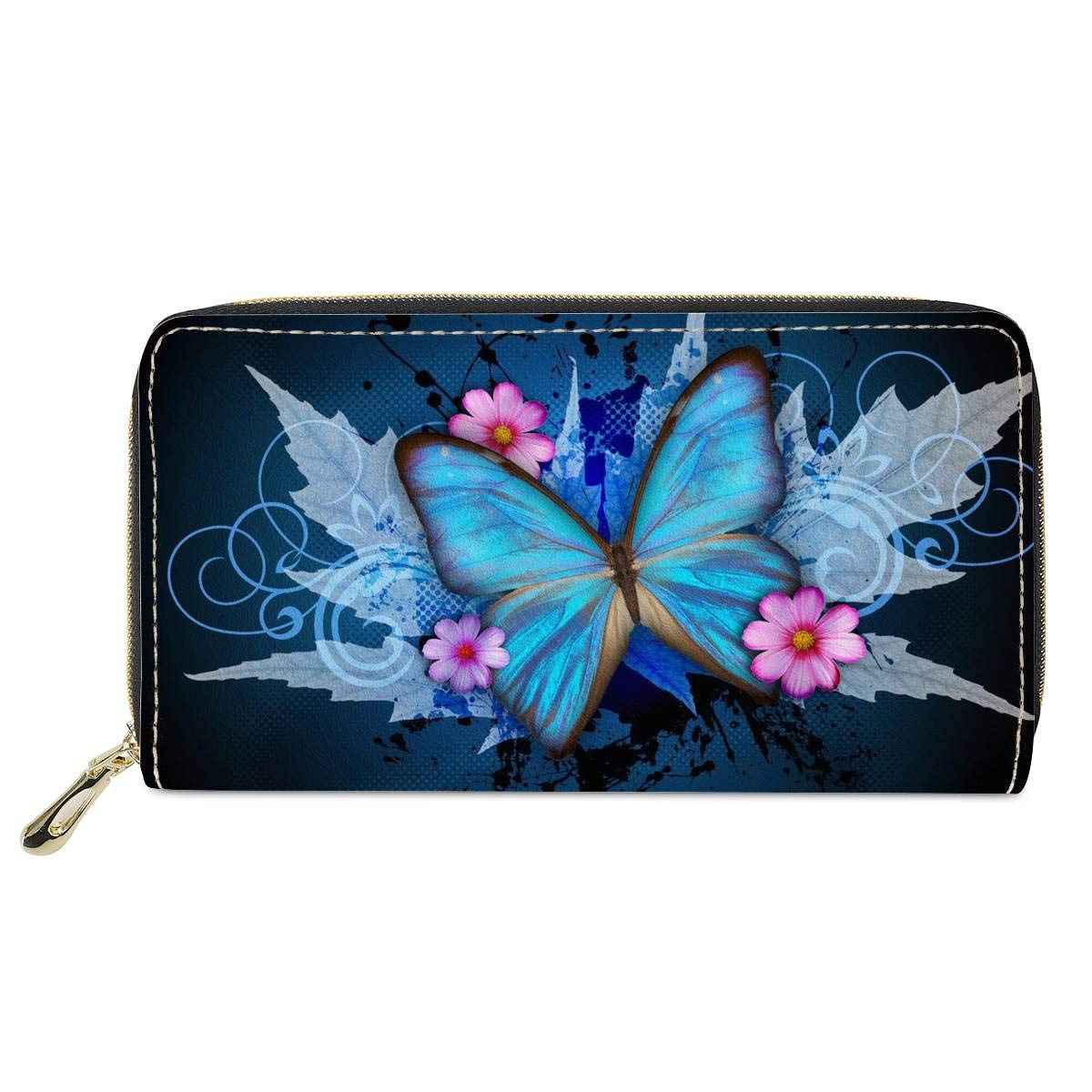 chaqlin Ladies Blue Butterfly Wallets and Purses with Card Holders Zipped Bags Large Capacity Christmas Gifts
