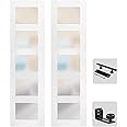 S&Z TOPHAND® 18 in x 84 in Double Glass MDF Barn Doors, PVC Surface, Simple DIY Assembly, with Senior Door Handle. Only Doors, No Sliding Hardware Set.