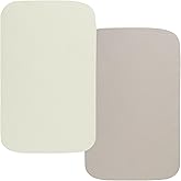 Onacosht Muslin Bassinet Sheets 35" X 20" Compatiable with AMKE 3 in 1 Bassinets, MiClassic, Uiuwoo, Foalom, YADAQE, Milliard and TCBunny Bassinet, 100% Cotton, 2 Pack, Fog and Beige