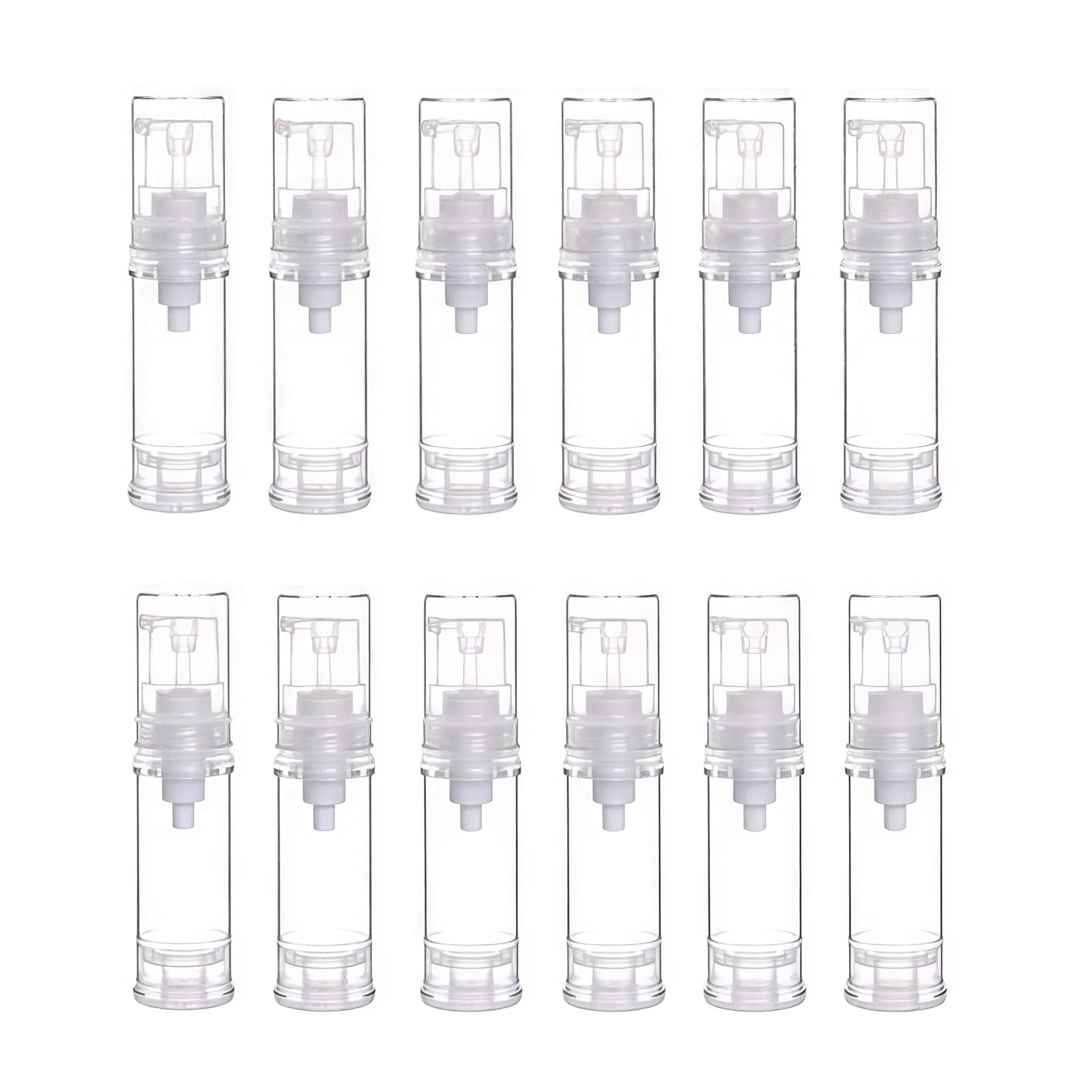 12Pcs 5g 5ml Portable Small Clear Airless Pump Bottles Vacuum Lotion Dispenser Bottles Travel Toiletries Bottles Set Cosmetic Container Jar Vials for Cream Foundation Shampoo etc