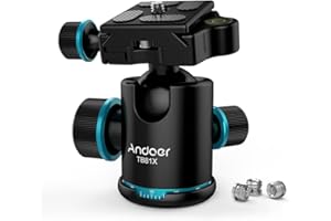 Andoer Tb81X Tripod Ball Head 360 Degree Rotating Panoramic Camera Quick Release Ball Head for Tripod Monopod Slider DSLR Camera with 3Pcs 1/4" to 3/8" Srew Adapters Max. Load 8Kg/17.64Lbs
