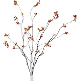 4pcs 38"Fall Artificial Ficus Branches Greenery Branches， Autumn Fake Plants with Stems Faux Yellow Leaf Shrub Bushes for Home Indoor Centerpiece Vase Filler，Thanksgiving Banquet Decor(Orange)