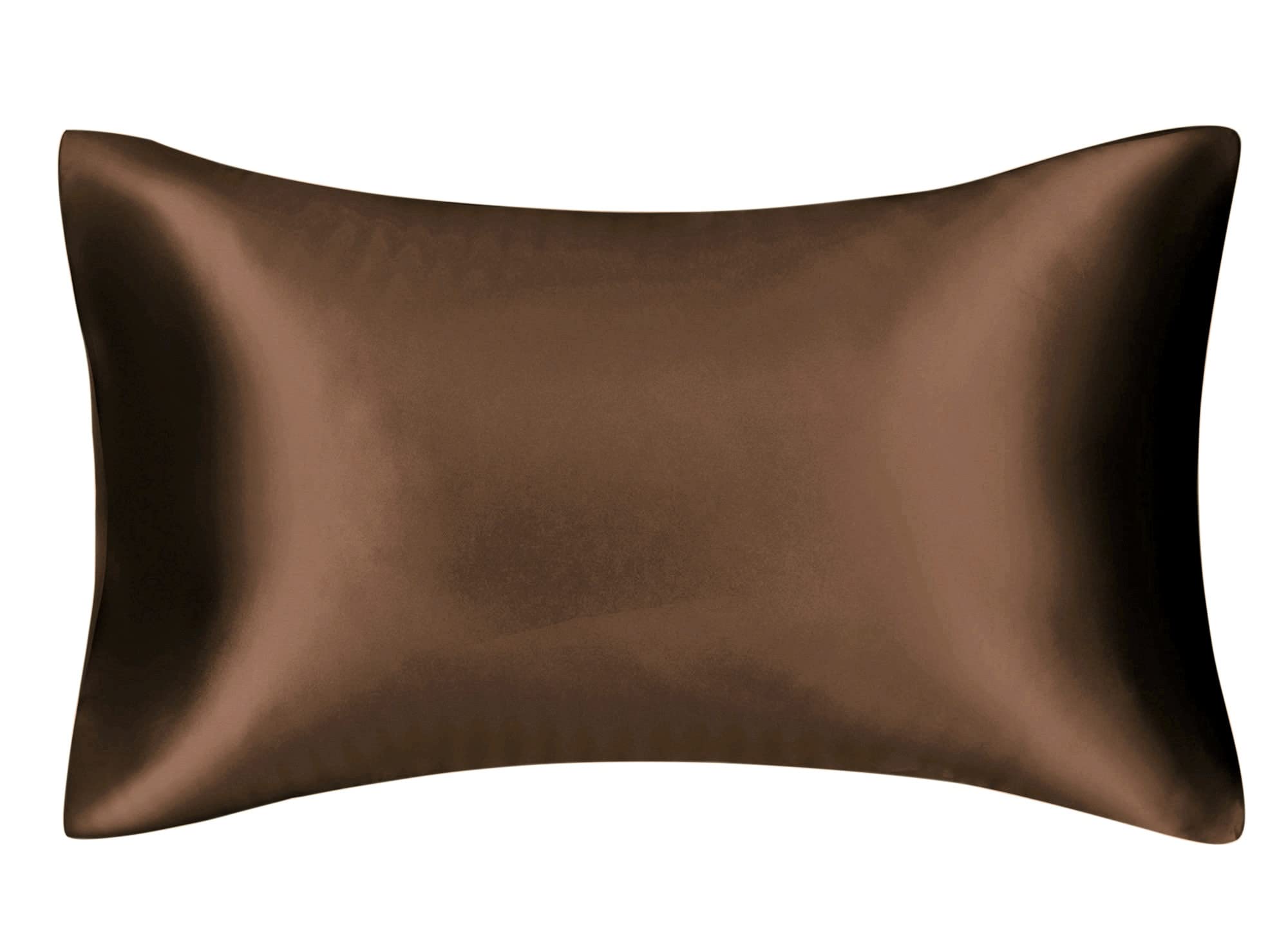 FLCA 100% Mulberry Silk Momme Charmeuse Silk Pillowcase Both Sides Silk Pillow Shams Cover for Skin Health with Hidden Zipper (Brown, Standard)