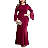 TIARALY Plus Size Formal Dress Long Sleeves Maxi Mermaid Pearl Evening Gown Cocktail Party Wedding Guest Gala Dresses