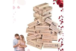 Lust Tower Game for Adult, 48Pcs Spanish Naughty Block Tower Game, Wooden Stacking Blocks for Valentine Tumbling Stacking Blo