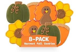 WANDERCRUMB | Thanksgiving Gifts for Kids & Adults | Hand-Decorated Sugar Cookies Gift Set – 8 Pack Cookies Individually Wrapped – Fall Treats, Autumn Cookie Box, Thanksgiving Treats