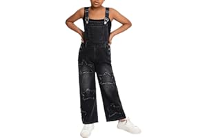 Teen Girls Star Patch Denim Overalls Cute Preppy Wide Leg Jumpsuits Adjustable Strap Vintage Trendy Summer Outfits