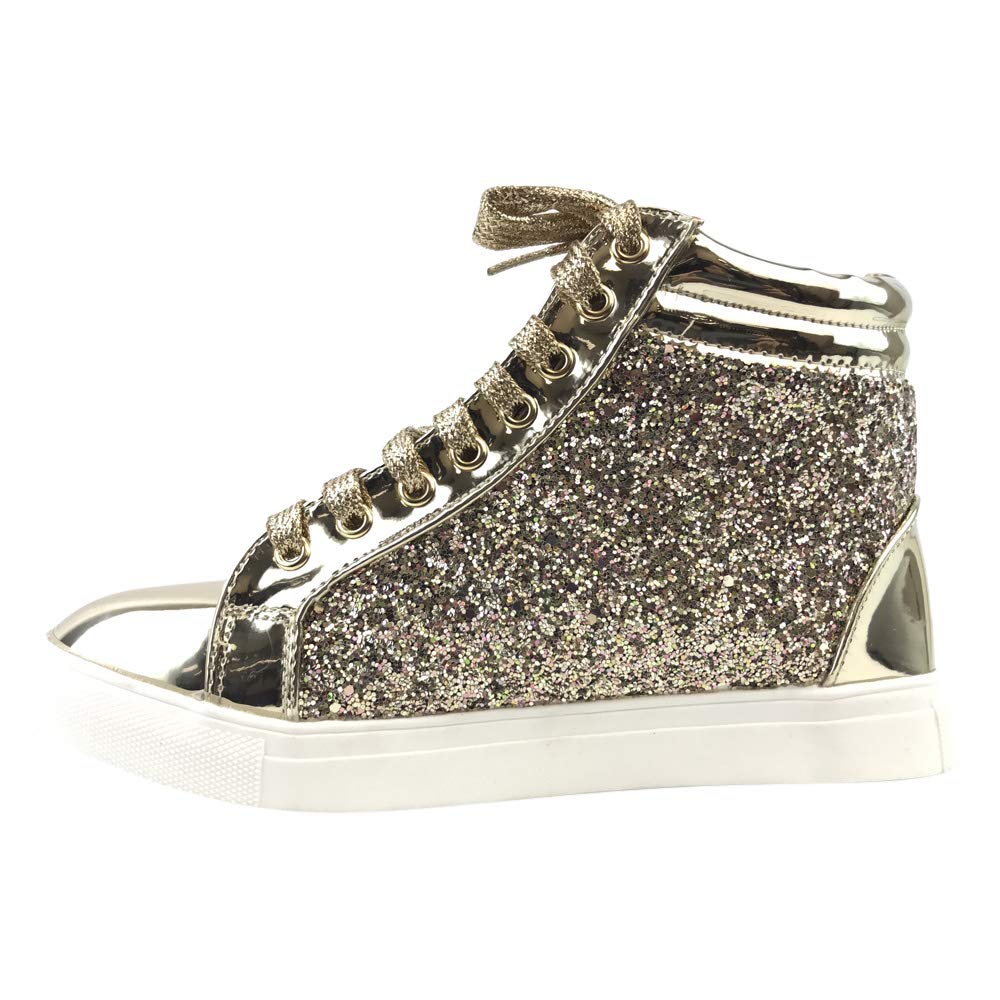 Forever Women's Light Weight Glitter Metallic Lace Up Shoe Booties Sneakers Gold 7 - Image 4