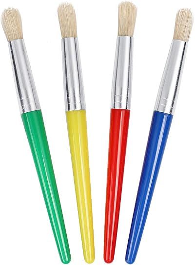 JCF Kids Paint Brushes 4-Piece Set Flat Tip Hog Bristles Plastic Handle