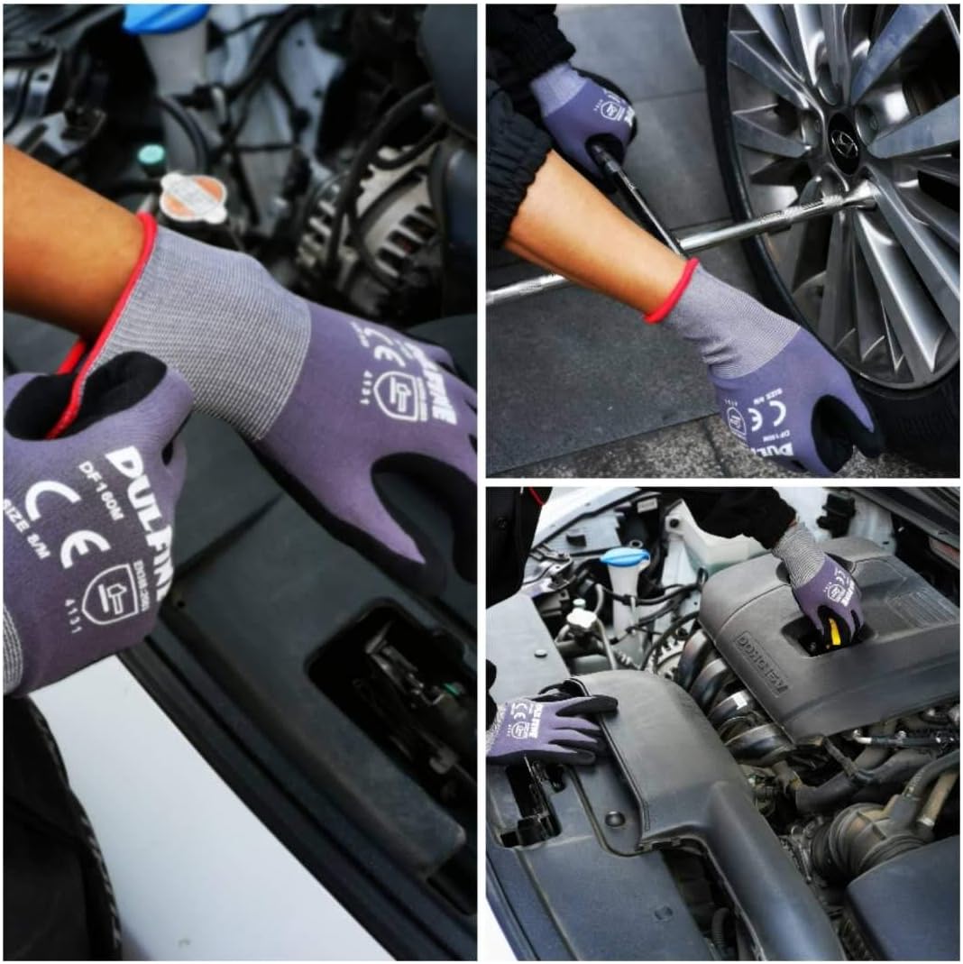 Safety Work Gloves MicroFoam Nitrile Coated-3 Pairs Pack, Seamless Knit Nylon Glove with Black Micro-Foam Nitrile Grip, Ideal for General Purpose, Automotive, Home Improvement, Painting(Large) - - 