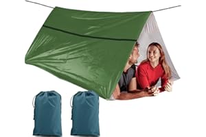 SET007 2 Pack Extra-Thick Survival Life Tent, 2 Person Mylar Emergency Shelter Tube Tent with Paracord
