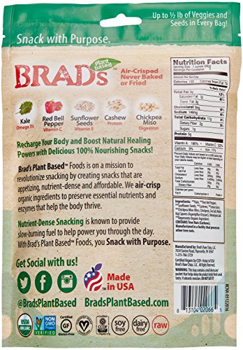 Brad's Plant Based, USDA Organic, Gluten Free, Crunchy Kale Chips, Naked, 2 Ounce (4 Count) (Packaging may vary)