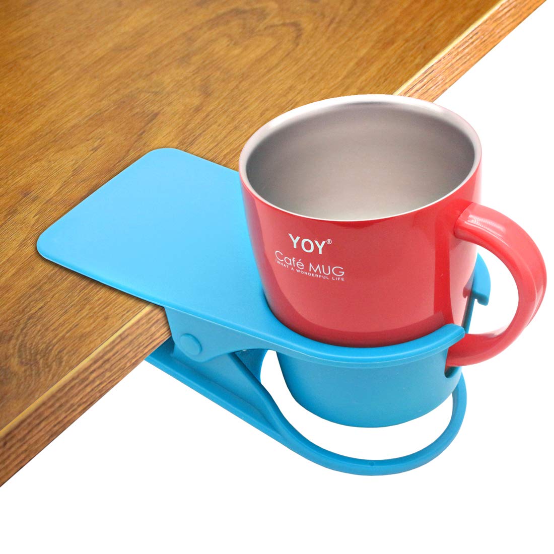 HOLLIHI Drink Cup Holder Clip - Table Desk Side Water Glass Beer Bottle Tumbler Beverage Soda Tea Coffee Mug Holder Cup Saucer Clip Design for Home Office, Blue