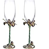 SUQ I OME Enamel Wine Crystal Champagne Flutes Glasses Set of 2, Decorative Enamel Champagne Glasses, Gifts for Brides and Grooms, Wedding, Valentine, Anniversary, Birthday