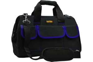 FASTECH 22 Inch Tools Bag, Waterproof Wide Mouth Tool Kit, Tools Big Bag, Heavy Duty Tool Tote Organizer With Adjustable Shoulder Strap For Men/Women (22IN Blue)