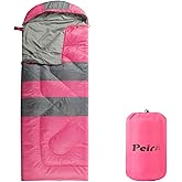 Peirhw Sleeping Bags, Camping Sleeping Bag for Adults, 3 Season Warm & Cool Weather, Lightweight Waterproof Sleeping Bags for Indoor Outdoor Camping Traveling Backpacking, Pink/Blue/Black