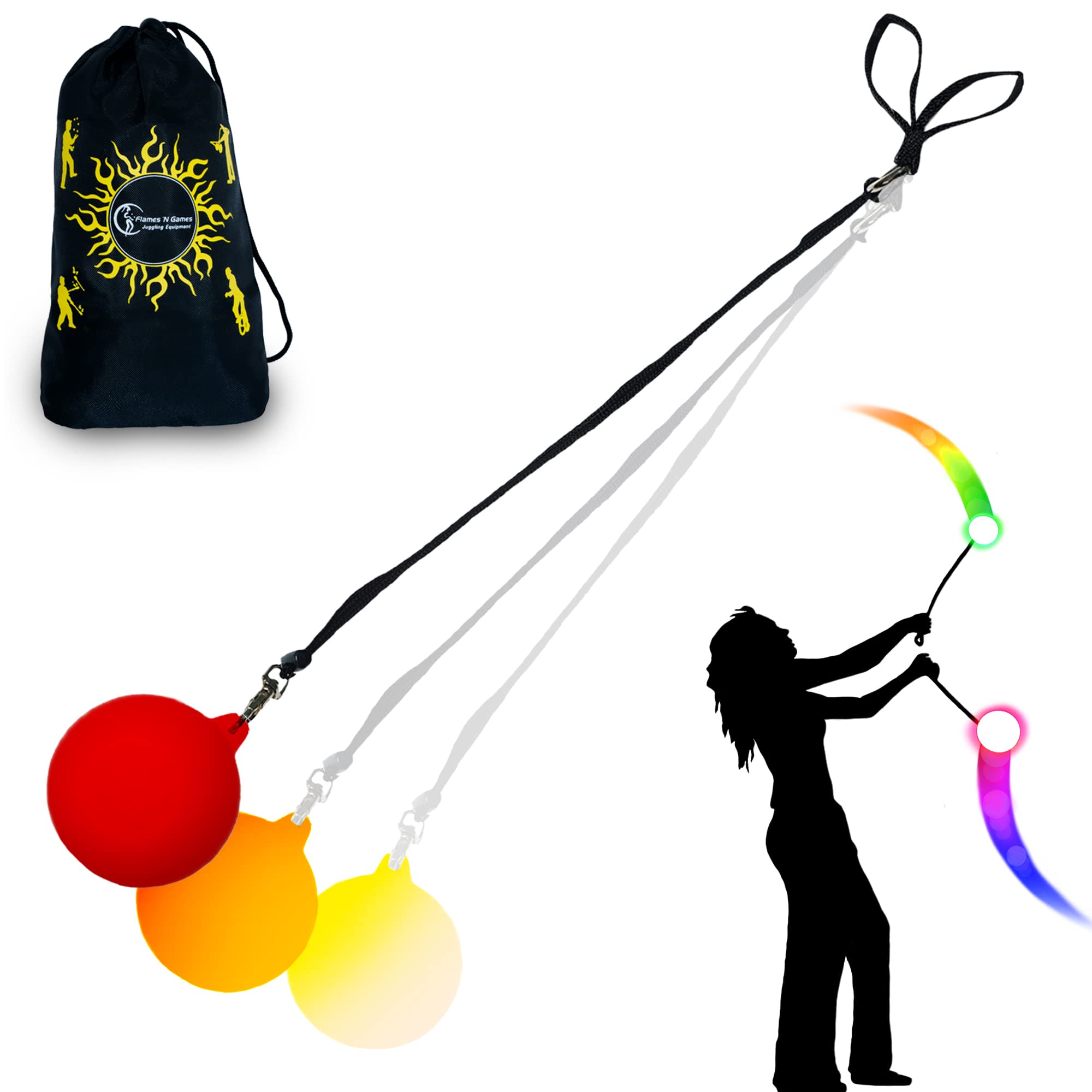 Flames 'N Games LED Poi - Glow Poi - Fast Strobe + Travel Bag!