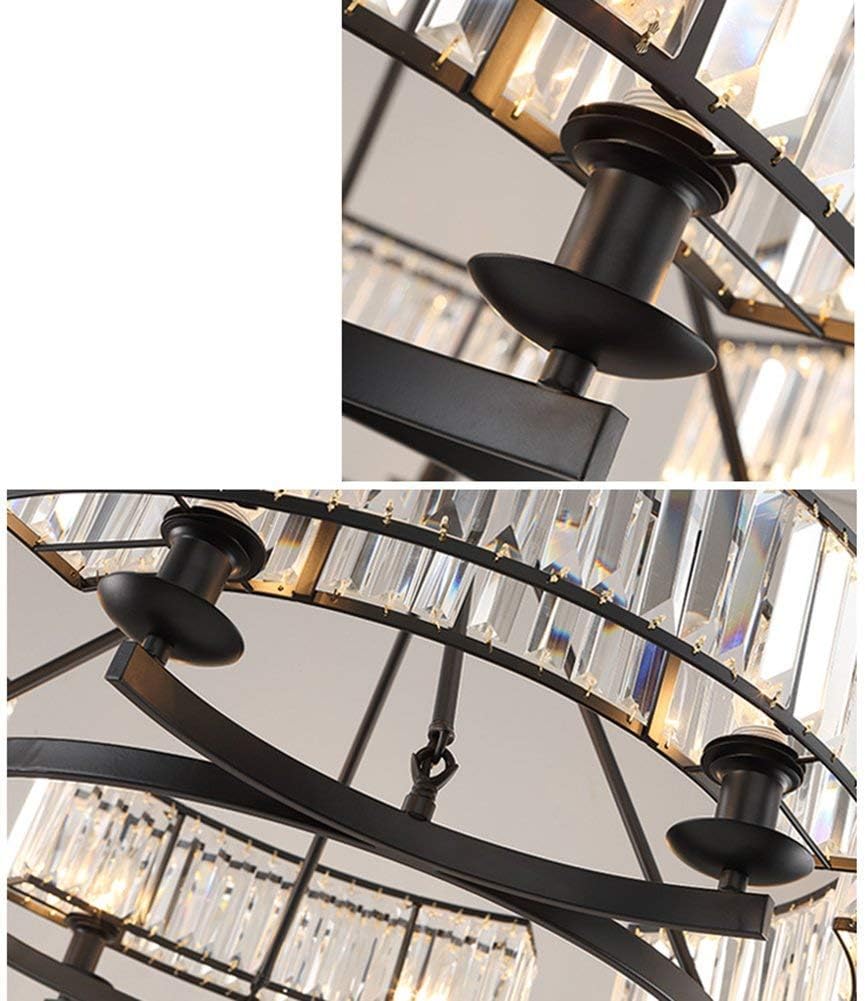 NOXARTE Luxury Round Crystal Chandelier Vintage Hanging Ceiling Light Pendant LED Dimmable Fixture for Dining Room Bedroom Black: Home Improvement