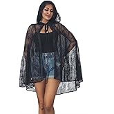 Unicra Black Lace Hooded Cloak Long Cape Halloween Costume Cloak 3/4 Length Cosplay Party Cape for Women