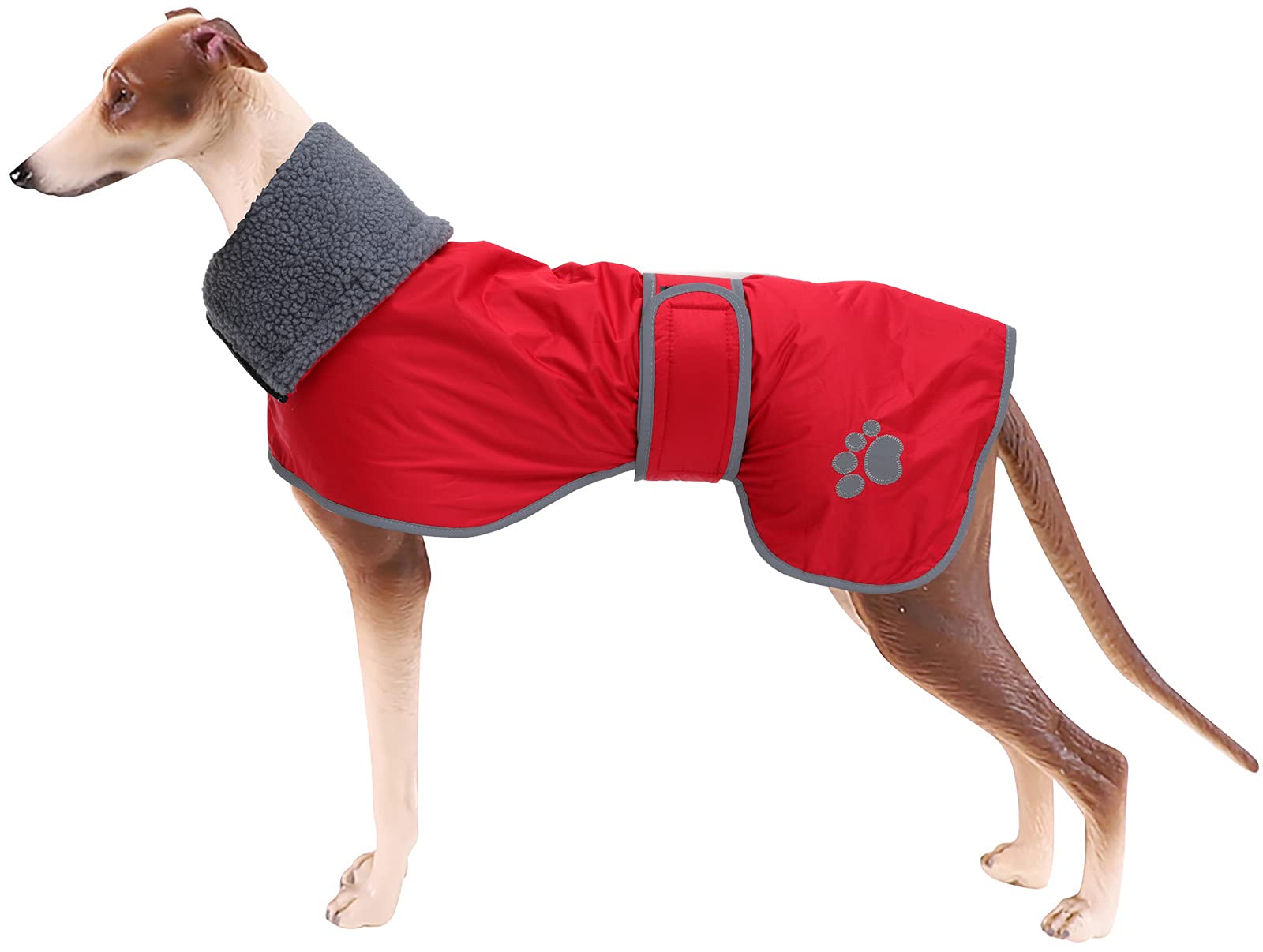 Geyecete Winter Coat Greyhound Raincoat With Lamb Velvet Inside - Outdoor Apparel With Adjustable Bands for Medium, Large Dogs - Red - XL