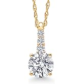 Gem Stone King 10K Yellow Gold Gemstone Birthstone and White Lab Grown Diamond Necklace | Round 5MM Pendant Necklace | Gold Necklace for Women | With 18 Inch Chain
