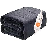 Gintao Electric Heated Blanket Throw,Double Flannel Electric Throw with 3 Heating Levels,ETL&FCC Certified, 4H Auto Off Overheat Protection,Heating Blanket for Home Office,Gifts,50"x60",Gray