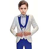 Boys Tuxedo Suit Jacquard Slim Fit 3 Piece Kids Tuxedo Suits for Boys Formal Wedding Suit Blazer Vest Pants