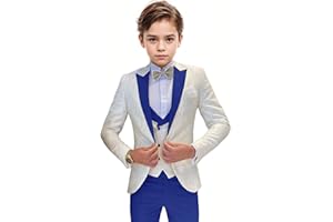 TESSCY Boys Tuxedo Suit Jacquard Slim Fit 3 Piece Kids Tuxedo Suits for Boys Formal Wedding Suit Blazer Vest Pants