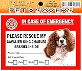 In Case of Emergency Home Window Pet Savers Rescue Cling Sticker, Cavalier King Charles Spaniel