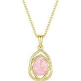 Vinoya White/Pink/Blue Opal Necklace for Women 925 Sterling Silver Teardrop Birthstone Pendant Necklace with Celtic Knot Design White/Yellow Gold Plated Jewelry Gift for Her