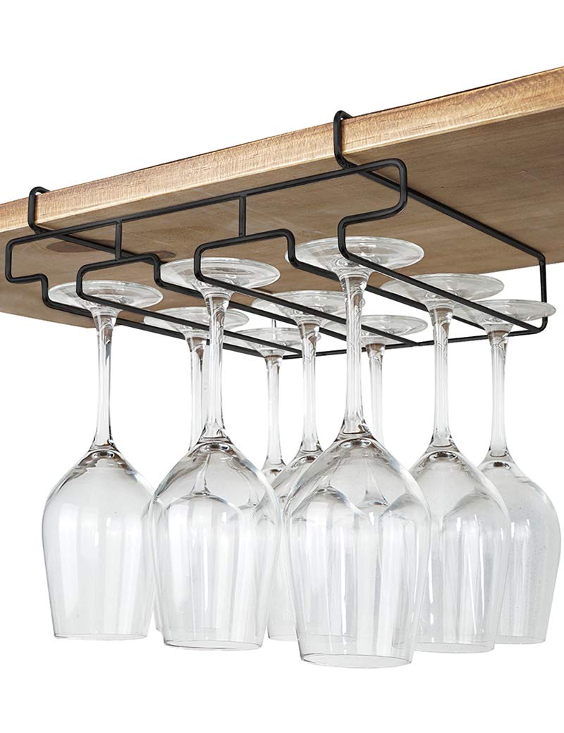 bafvt Wine Glass Holder - Stemware Rack Under Cabinet - 304 Stainless Steel Hanger Storage Shelf, Fit for The Cabinet 0.8“ or Less (black, 3 Rows)