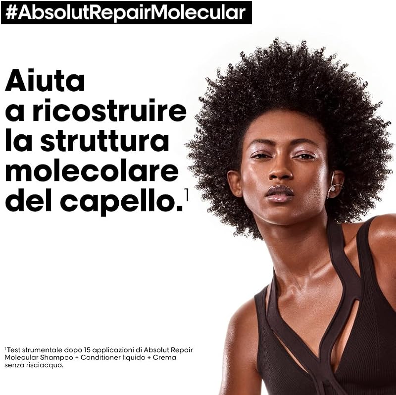 L’Oréal Professionnel Shampoo Ristrutturante, Per Tutti i Tipi di Capelli Danneggiati, Aiuta a Riparare i Danni e Ripristina la Forza, Senza Solfati, Absolut Repair Molecular, SERIE EXPERT, 500 ml