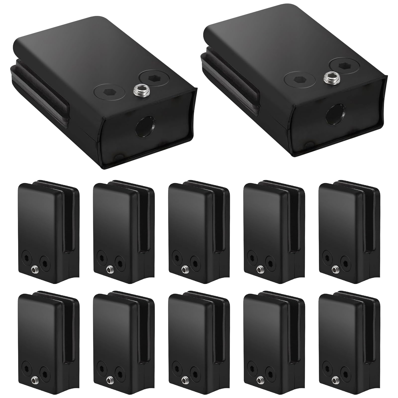 Glass Clamps 10-12mm 12 PCS Black Glass Balustrade Clamps, Stainless Steel Glass Bracket Clips Kit for Stair Railing Glass Panel