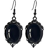 Gothic Cameo Earrings Vintage Stardust Crystal Glass Earrings Punk Style Earring Halloween Mystery Witch Cameo Earring Dark Romantic Dangle Earring Victorian Gothic Jewelry for Women