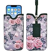 Tainada Men Women Neoprene Shockproof Phone Sleeve Pouch Carrying Case with Neck Lanyard, Belt Loop Holster for iPhone 17/16/15 Pro Max, 16/15 Plus, Air, 16e; Samsung S25+, S24, A56 (Gray Floral)