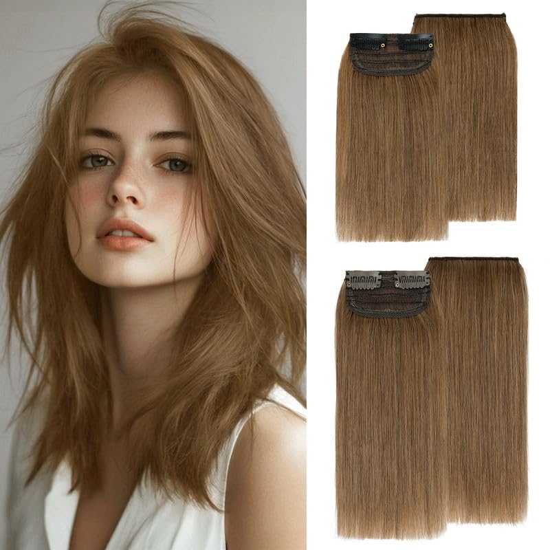Photo 1 of S-noilite 4 pieces Clip In Short Hair Extensions 100% Remy Human Hair Invisible Mini Short Clip in Hairpiece for Women with Thinning Hair Light Brown