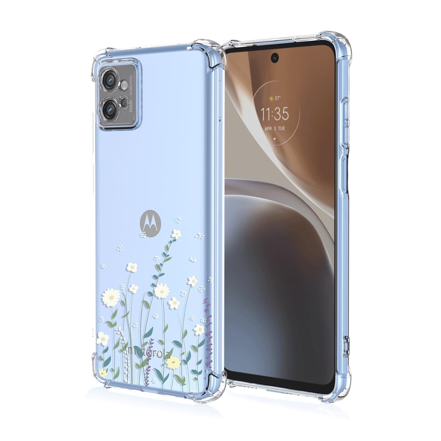 BORYA Case for Motorola Moto G32, Shockproof TPU Bumper Clear Ultra Thin Soft Silky Premium Silicone Cover with Cute Elegant Simple Pattern, White Flowers โ image 1