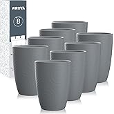 Wrova Wheat Straw Cups 8 PCS Good Alternative to Plastic Reusable Cups 12 oz Unbreakable Drinking Cup Reusable Dishwasher Safe Water Plastic Glasses Grey