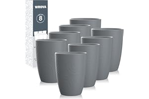 WROVA Wheat Straw Cups 8 PCS Good Alternative to Plastic Reusable Cups 12 oz Unbreakable Drinking Cup Reusable Dishwasher Safe Water Plastic Glasses Grey