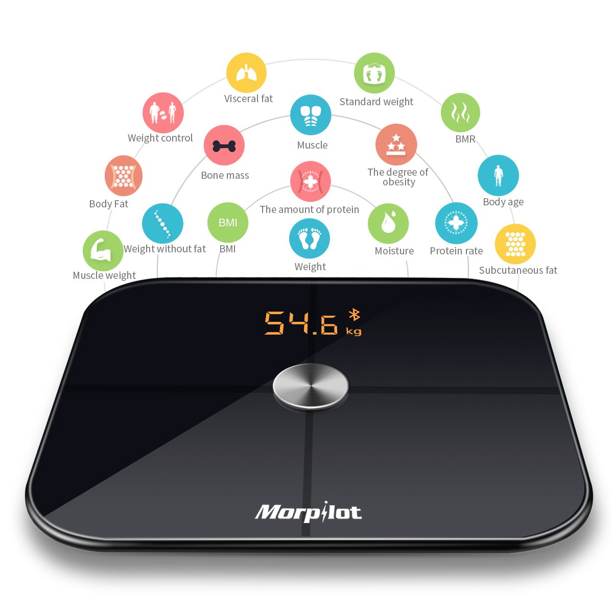 Bluetooth Body Fat Scale,17 Body Metrics, Morilot Smart Digital ITO Bmi Weight Bathroom Scale,Body Composition Analyzer Health Monitor with iOS and Android APP, 396 lbs
