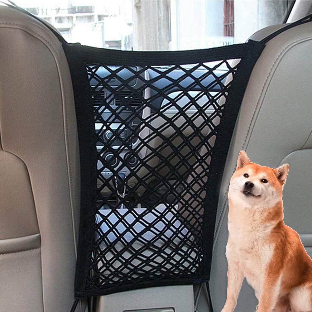 IBLUELOVER Dog Car Net Barrier Stretchable Dog Isolation Net Car Pet Barrier 2-Layer Car Mesh Organizer Safety Net Universal Dog Guard Fence for SUV Truck Vehicle Automobile