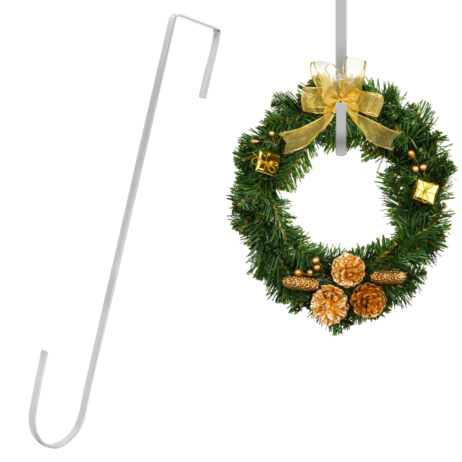 CHEERYMAGIC Christmas Metal Wreath Hanger, 30.5 x 0.6cm Door Hanger Hook Holder for Home Office Wall Wedding Display A7HHGG (0.6cm Silver)
