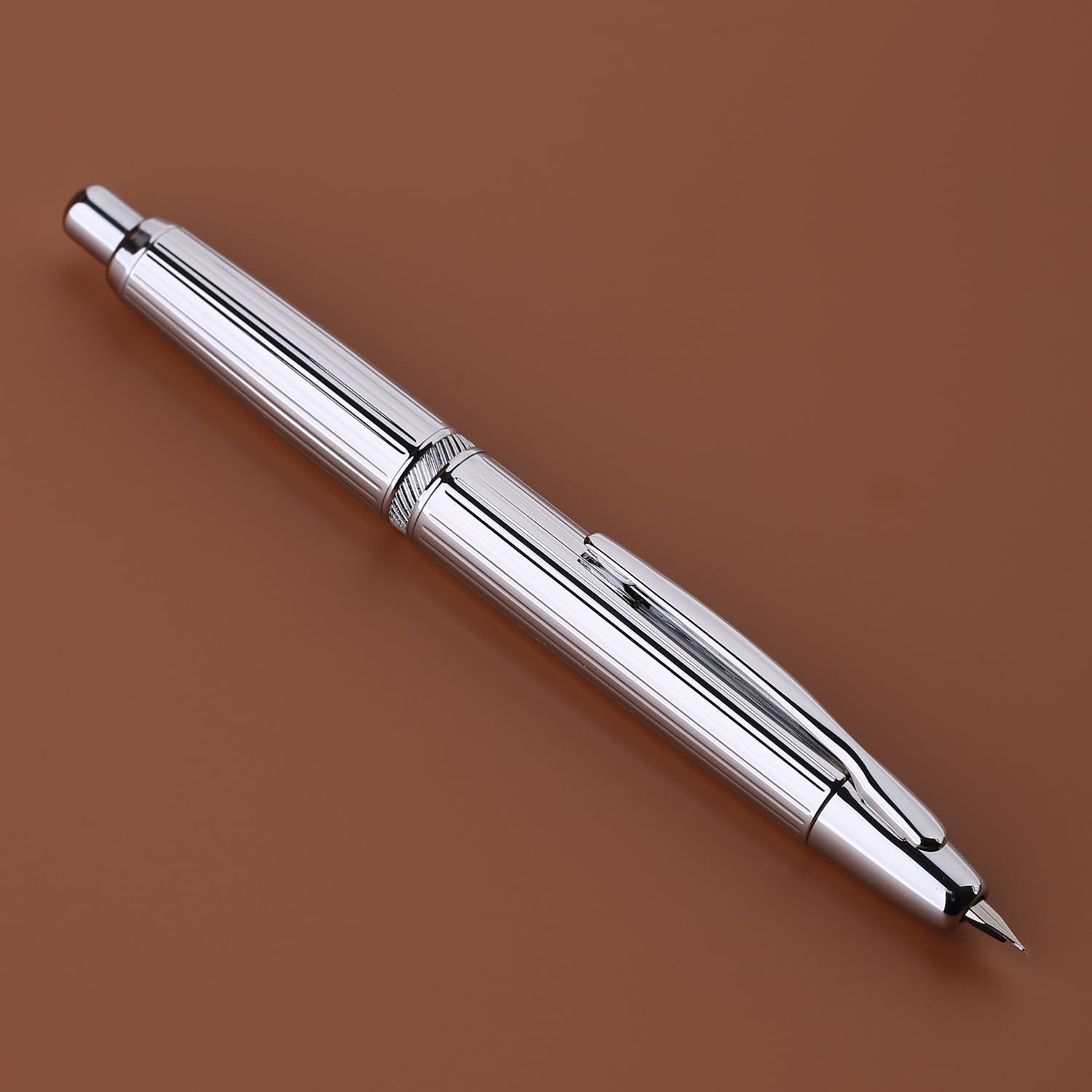 erofa Majohn A1 Retractable Fountain Pen Extra Fine Nib with Box, Silver Stripe Metal Ink Pen with Converter Writing Set (With Clip Version) — image 1